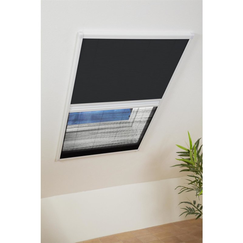 planeo Dachfenster Plissee Verdunkelung + Insektenschutz - Grau 80 x 120 cm  - Plissees - Sonnenschutz